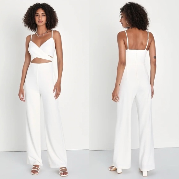 Lulus Pants - Going Out All Night White Cutout Wide-Leg Jumpsuit